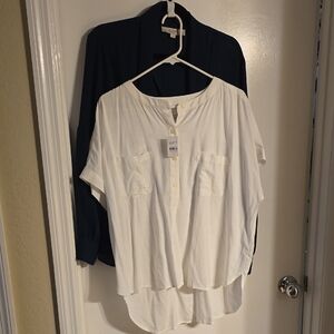 2 LOFT Blouses LARGE SS WHITE NWT AND lS GREEN Good Conditon